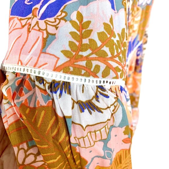 Anthro Abel The Label Pastel Romance Floral Tiered Peasant Maxi Dress Size M - Picture 6 of 11